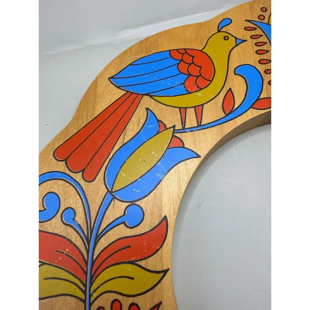 Double Sided Wooden Dutch Folk Art Wreath Handpainted Floral Bird 13x12